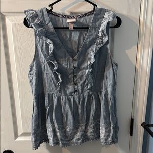 Knox Rose Light Blue Ruffle Blouse